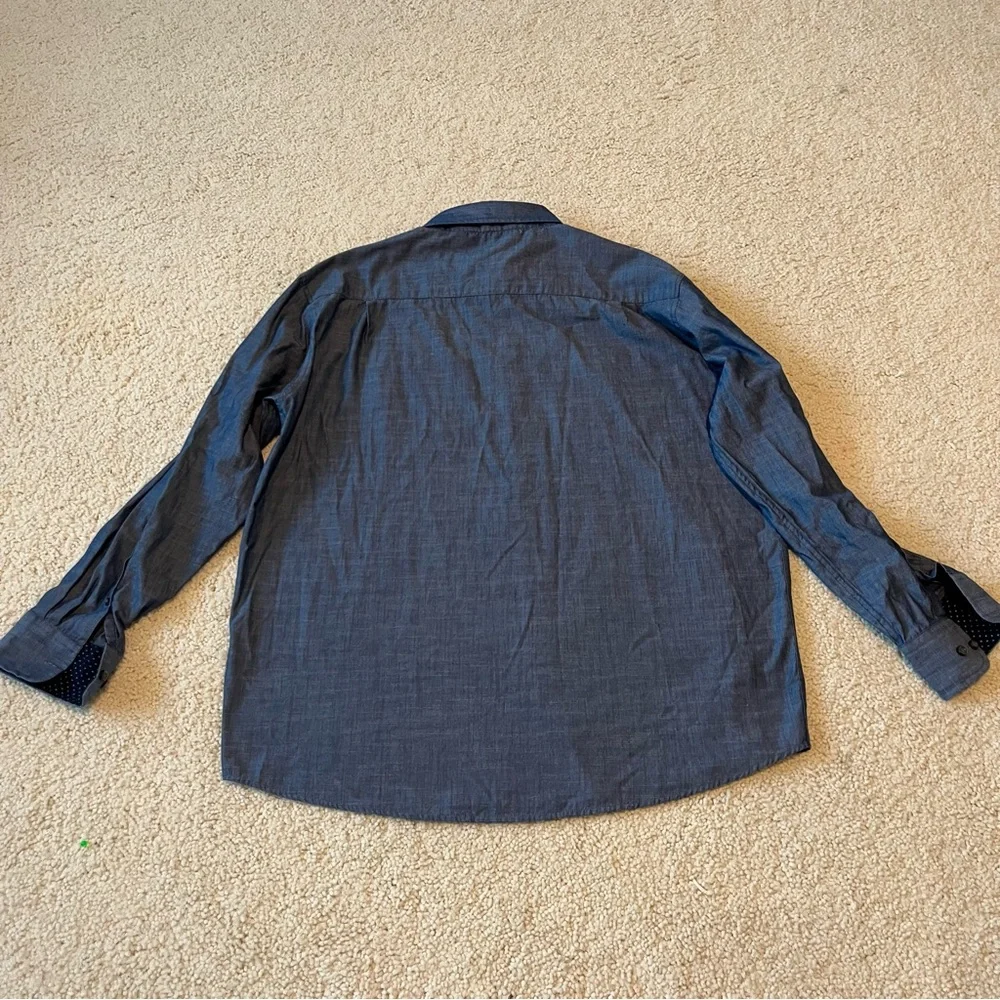 ⭐️3 for 30 Dark Blue‎ Beverly Hills Polo Club Chambray Soft ButtonUp Shirt Sz XL